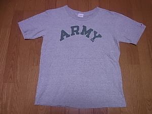 235-42/USA製/アメリカ製/Champion/チャンピオン/T1011/ARMY 77/染み込みプリント/Tシャツ/M/霜降りグレー