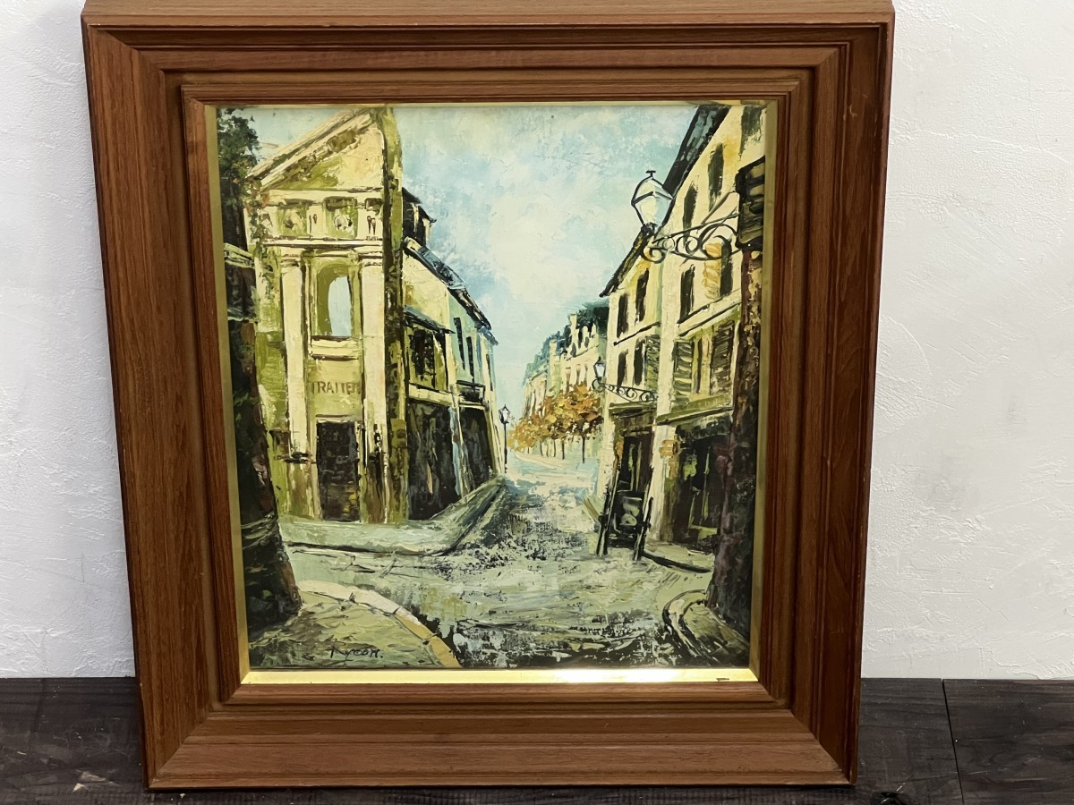 大きな割引 年代物 フランス画家 パリの街 風景画 0号 油彩 油絵 絵画