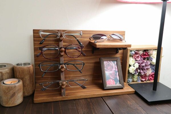 メガネ 置き 展示 ラック アンティーク ディスプレイ スタンド 眼鏡 ウォールシェルフ ケース ビンテージ 収納 18pine
