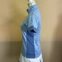アディダス adidas レディース ゴルフクラブ 半袖 ポロシャツ Mサイズ 水色 ライトブルー ボーダー ハーブジップ lll_画像4