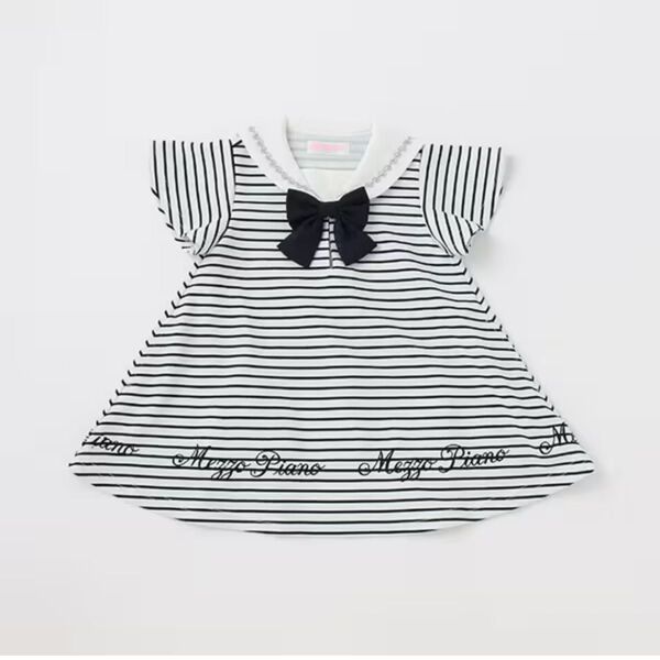 新品 メゾピアノ セーラーカラーボーダーワンピース 110