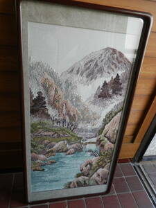 彩色山水　大型 刺繍画 日本画 絵画（93×49ｃｍ） 　*0623