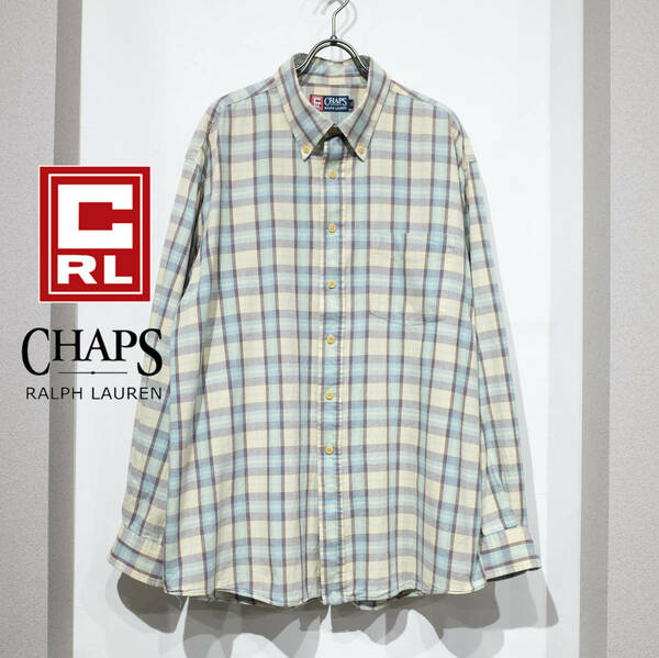 3L（XXL） / CHAPS RALPH LAUREN チャップスラルフローレン 長袖 チェックシャツ 薄手 ビッグサイズ 大きい ゆるだぼ 水色 黄 茶