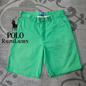W30（170） / 90’s Polo Ralph Lauren ポロラルフローレン ノータック コットンチノショートパンツ グリーン 緑 ビンテージ 古着