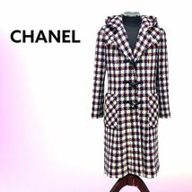 高級 CHANEL シャネル 06A P29307V19352 ココマークロゴ ウール チェック柄 ダッフルコート レディース_画像1