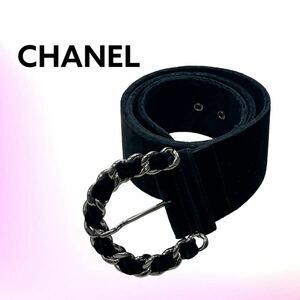 高級 CHANEL シャネル 06A チェーンバックル ベロア ベルト レディース