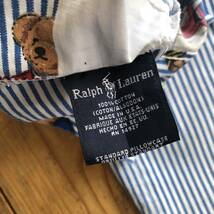 USA ヴィンテージ ピローケース リメイク生地 素材 袋状両面プリント Ralph Lauren ラルフローレン ポロベア 枕カバー アメリカ仕入 B1416_画像2