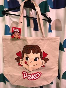 新品 不二家 ペコちゃん キャンバス トート バッグ 生成り ミルキー fujiya peko milky