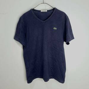 ☆送料無料☆Lacoste☆ラコステ☆VネックワンポイントTシャツ☆ネイビー☆サイズ４☆E23