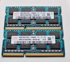 SKhynix製 DDR3 PC3 12800S 204Pin 4G 2枚 。