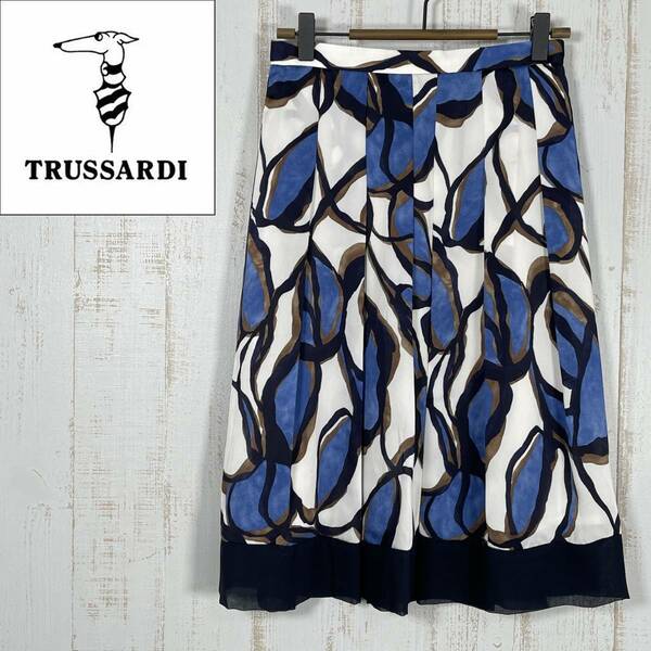 【良品】TRUSSARDI トラサルディ スカート ひざ丈 白 青