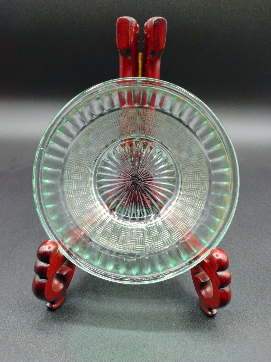 アンティーク プレスガラス 氷コップ ウランガラス ガラス 皿 器