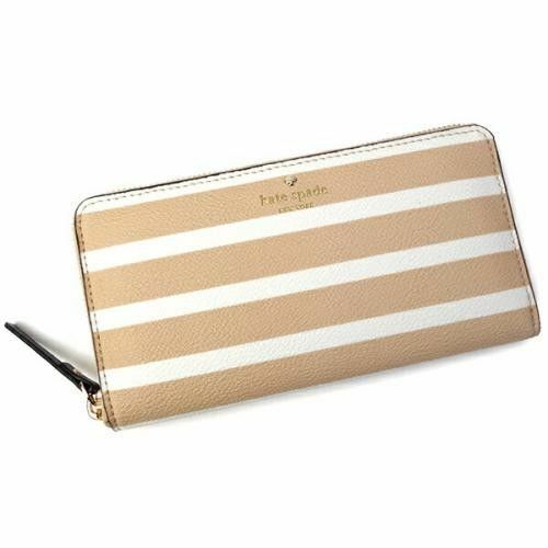 【新品 ・未使用】Kate spade ケイトスペード 長財布 ベージュ キャメル ボーダー 白 茶色 シンプル 取外し可能