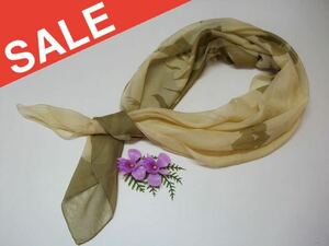 (^_^)良品/大判スカーフ/Tie Rack/タイラック/シースルー/茶色/薄茶色/花柄/D6