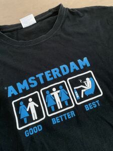 アムステルダム AMSTERDAM ブラック 黒 Tシャツ ヴィンテージ 古着 半袖 サイズL オランダ アムス