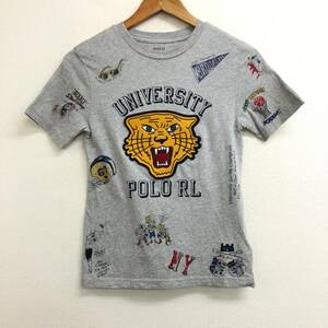 □POLO RALPH LAUREN 半袖Tシャツ S(8)140 灰 ポロラルフローレン キッズ トラ 総柄 ワッペン 複数落札同梱OK B230508-306●