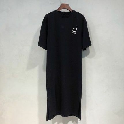 ニコちゃん Tシャツ ワンピース ロング丈 韓国 レディース ブラック 黒