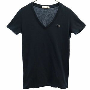 ラコステ ワンポイントワッペン 半袖 Tシャツ 34 ネイビー LACOSTE Vネック レディース 230515