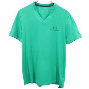 未使用 アルマーニエクスチェンジ Vネック ロゴプリント 半袖 Tシャツ S グリーン系 ARMANI EXCHANGE メンズ 230527 メール便可