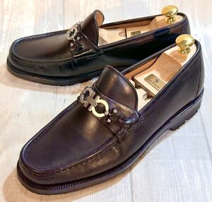 Salvatore Ferragamo フェラガモ◆24.5cm 6.5 EE◆ガンチーニ モカシン 革靴 本革 靴 ビジネスシューズ ドレスシューズ ITALY製 黒 メンズ