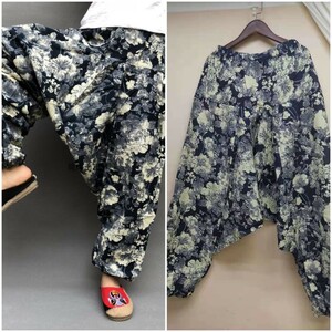  last 5 point new goods linen flax floral print peace pattern Japanese style Asian ethnic pattern sarouel pants hem rubber Easy pants thin immediately buy OK [ price cut un- possible 