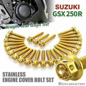 GSX250R エンジンカバー クランクケース ボルト 25本セット ステンレス製 フラワーヘッド スズキ車用 ゴールドカラー TB9030