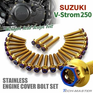 Vストローム250 V-Strom エンジンカバー クランクケース ボルト 25本セット ステンレス製 ゴールド×焼きチタンカラー TB9035