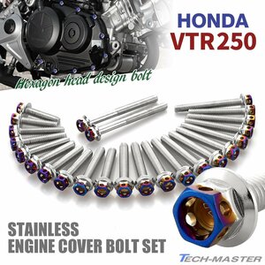 VTR250 エンジンカバー クランクケース ボルト 24本セット ステンレス製 ホンダ車用 シルバー×焼きチタンカラー TB6359