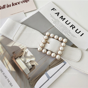 [ white ] lady's belt rubber pearl buckle leather belt square One-piece skirt .