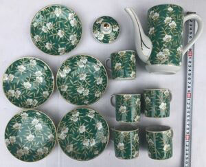 temi cup teapot set green floral print 