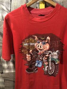 90年代 ★ 90's ★ HARLEY DAVIDSON ハーレーダビッドソン　豚 　ヴィンテージ　古着　プリントTシャツ　レッド　FK