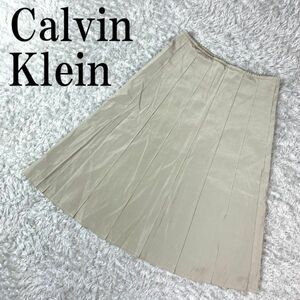 Calvin Klein フレアスカート ライトベージュ カルバンクライン ポリエステル シルク 2 B1217