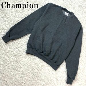 Champion チャンピオン 裏起毛長袖スウェット グレー カジュアル スポーツ ブランドロゴワッペン有 L B733