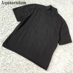 アクアスキュータム ウール100％ カジュアル半袖ニット ブラウンAquascutum ハイネック シンプル ９ B755