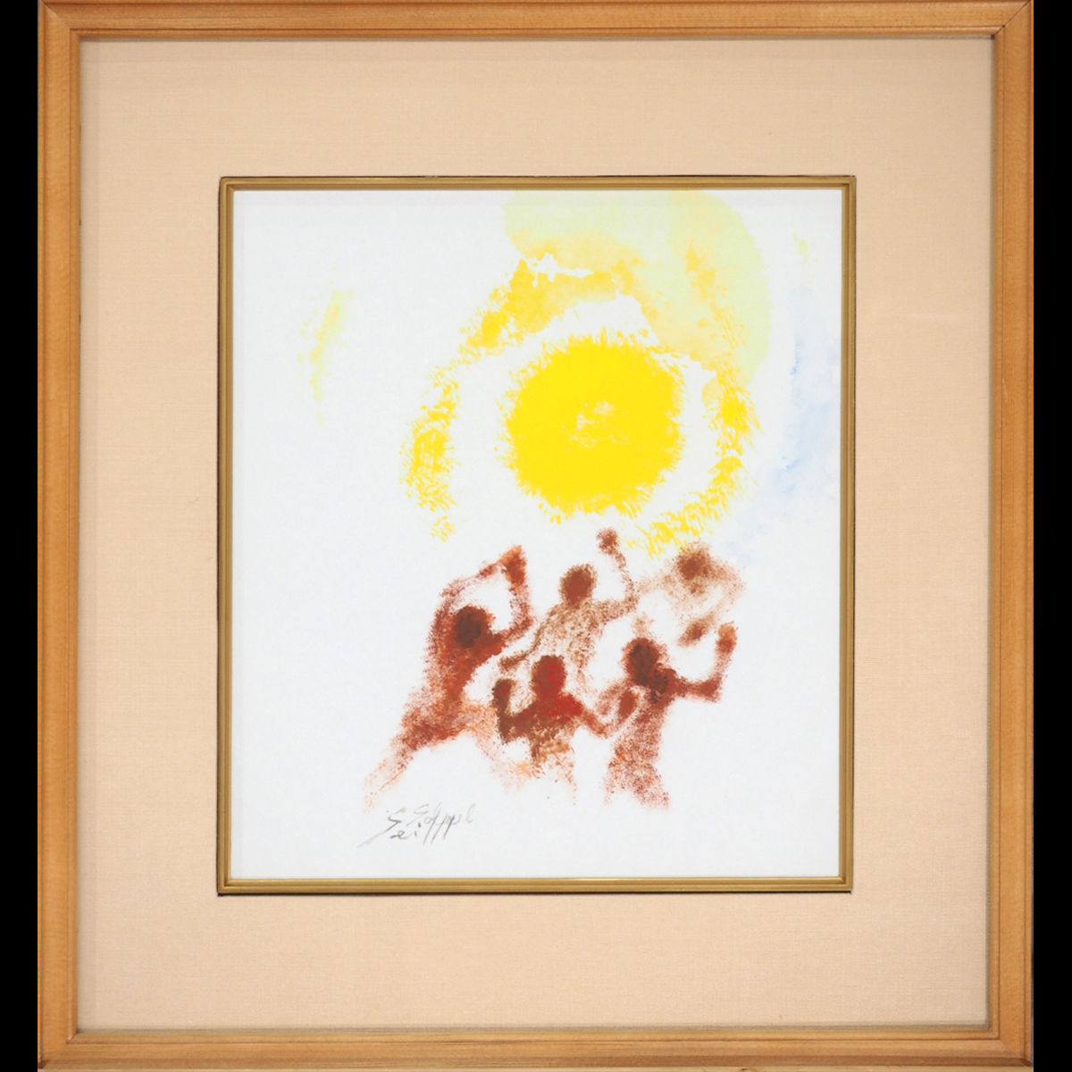 [Authentic work] [Tokaan] [Seiichi Miyazaki] 7743 Painting Watercolor Sun Colored paper Paperback Abstract painting Kumamoto Hitoyoshi Shiebihara Kinosuke Signed, painting, watercolor, abstract painting