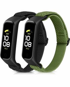 弾性時計バンドソフトナイロン 調節可能交換ベルトSamsung Galaxy Fit 2交換バンド　2本　男女兼用　黒緑色