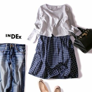 ☆☆ 美品 (株)ワールド INDEX インデックス ☆☆ ストレッチ切り替え コットン ドッキングワンピース M 春 秋 合服 23A05