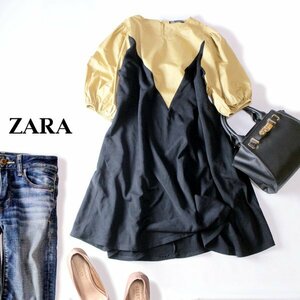 ☆☆ 美品 ザラ ZARA ☆☆ ゆったり可愛い 切り替えフェイクレイヤード コットン スウェット ワンピース M 春 夏 23C05