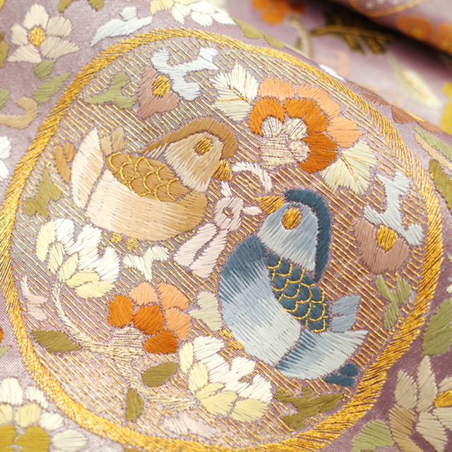 高級 袋帯 蘇州刺繍 螺鈿 金糸 銀糸 花 鳥 ベージュ attikisnikodimos.gr