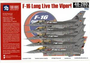 新作　1/48 TWOBOBS ツーボブス デカール 48-280 F-16 Long Live the Viper!