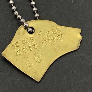 【 ビンテージ 1959年 】ドッグタグ Dog Tag 　※チェーン付き　キーホルダ　キーチェーンなどに！ アンティーク 骨董 犬 ネックレス　775