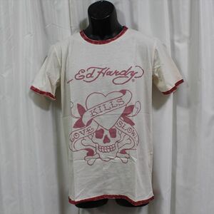 エドハーディー ed hardy メンズ半袖Tシャツ M02SPR052 オフホワイトXワインレッド Mサイズ 新品 LOVE KILLS SLOWLY ラブキル