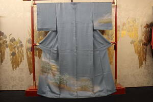  kimono now former times 5122. under visit wear silk . sheets .... ground ... powdered green tea color ground . Kyoto gold . temple element ... length 165CM