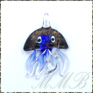 [PENDANT] Lampwork Glass Blue Jellyfish ブルー ジェリーフィッシュ 水母 海月 クラゲ ガラス細工 ペンダント