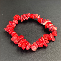 [BRACELET] Natural Red Sea Coral Chip Beads ナチュラル 赤珊瑚 イレギュラーチップ 伸縮ライン シングル ブレスレット 【送料無料】_画像1