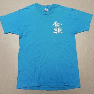 80s USA製 FRUIT OF THE LOOM KEY WEST Vintage Tee size L キーウエスト スーベニア Tシャツ ブルー系 古着★e