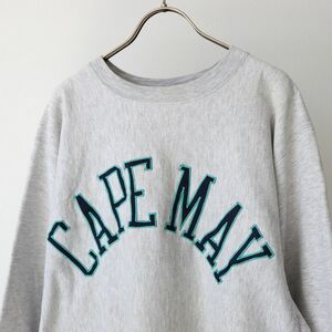 90s USA製 チャンピオン リバースウィーブ CAPE MAY 刺繍ロゴ グレー L / 90s Champion reverse weave ヴィンテージ 刺繍タグ 古着