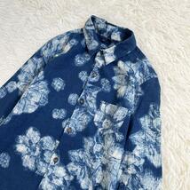 【美品】45R シャツ ブラウス　花柄　フラワー　藍染め　インディゴ染め　和柄_画像3