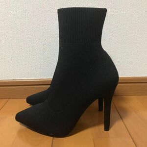 アールアンドイー(R&E)ソックスショートブーツ(ブラック黒)小さいサイズSockbootsリブアンクルストレッチブーツDIANA