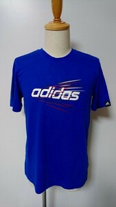 ☆adidas アディダス プリント Tシャツ ブルー 青BOYS【XL/15-16Y】古着　　　　　◆8713◆